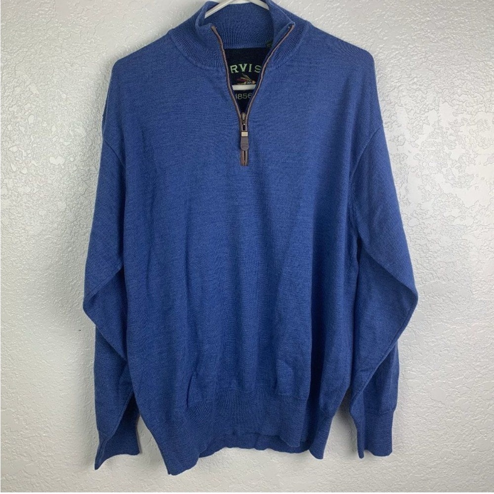 Orvis Men's Large Royal Blue 1/4 Zip Cotton Pullover Sweater